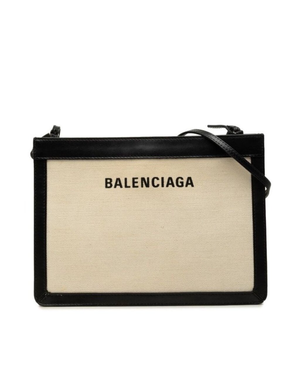 Balenciaga Navy Pochette Crossbody Shoulder Bag White Black Canvas Leather